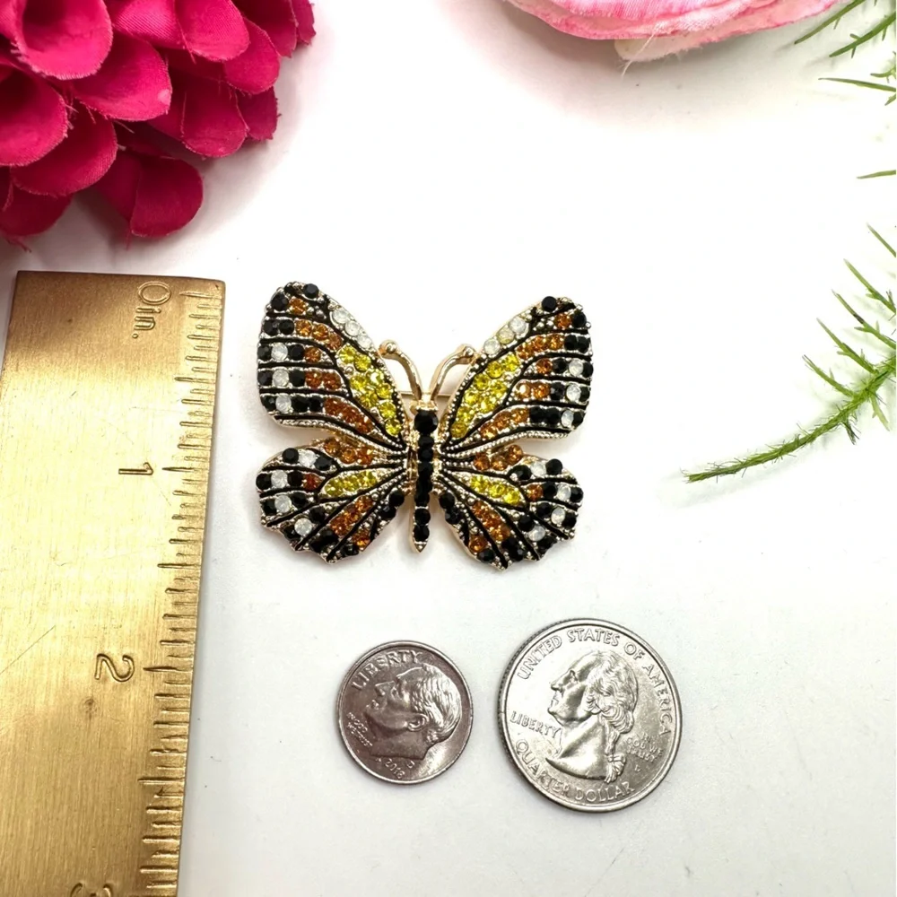 NEW⚜️Butterfly Yellow Crystal Embellished Brooch